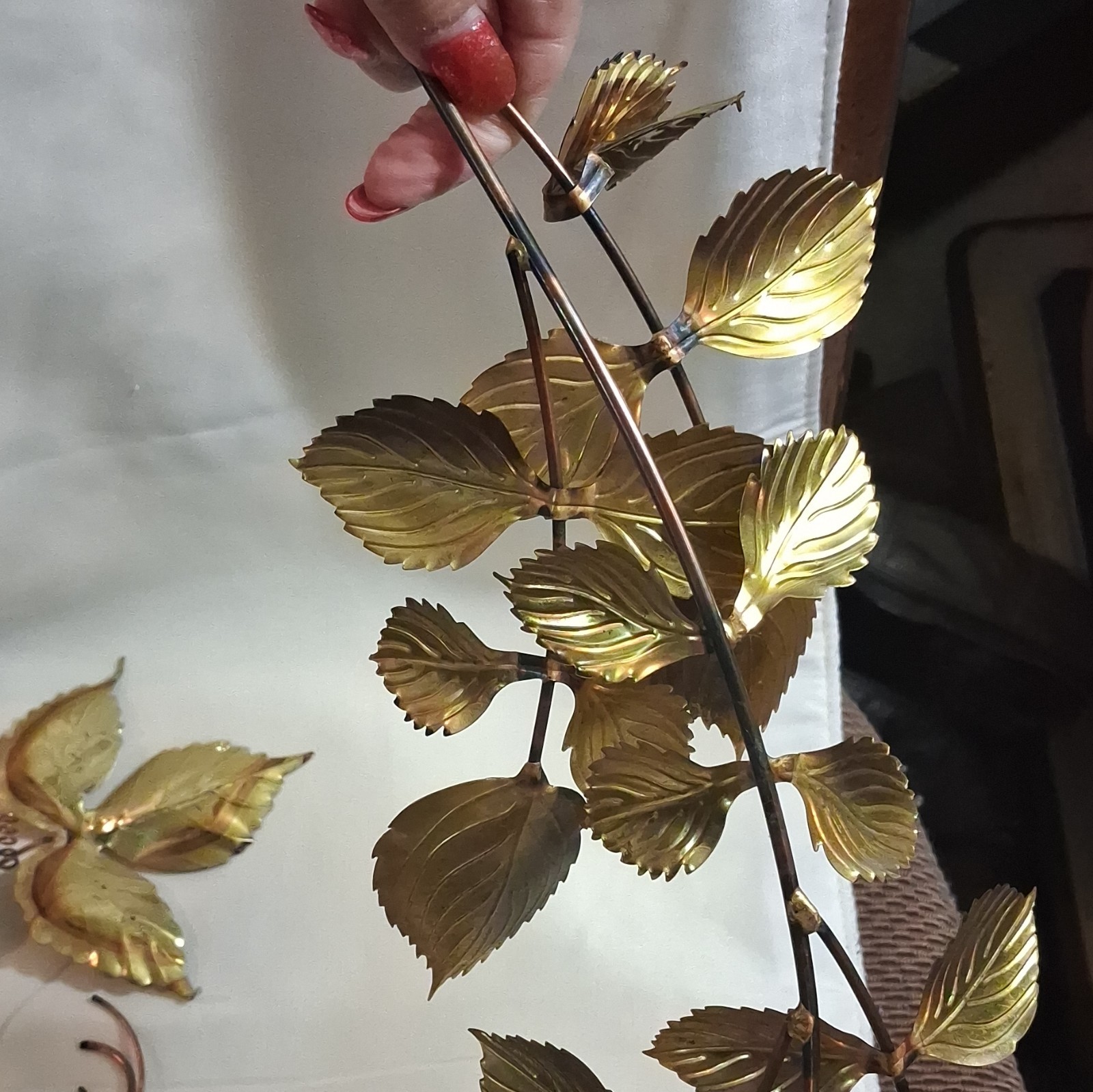 Vintage Brass And Copper Leaf Wall Sculptures. Mid Century Modern Decor