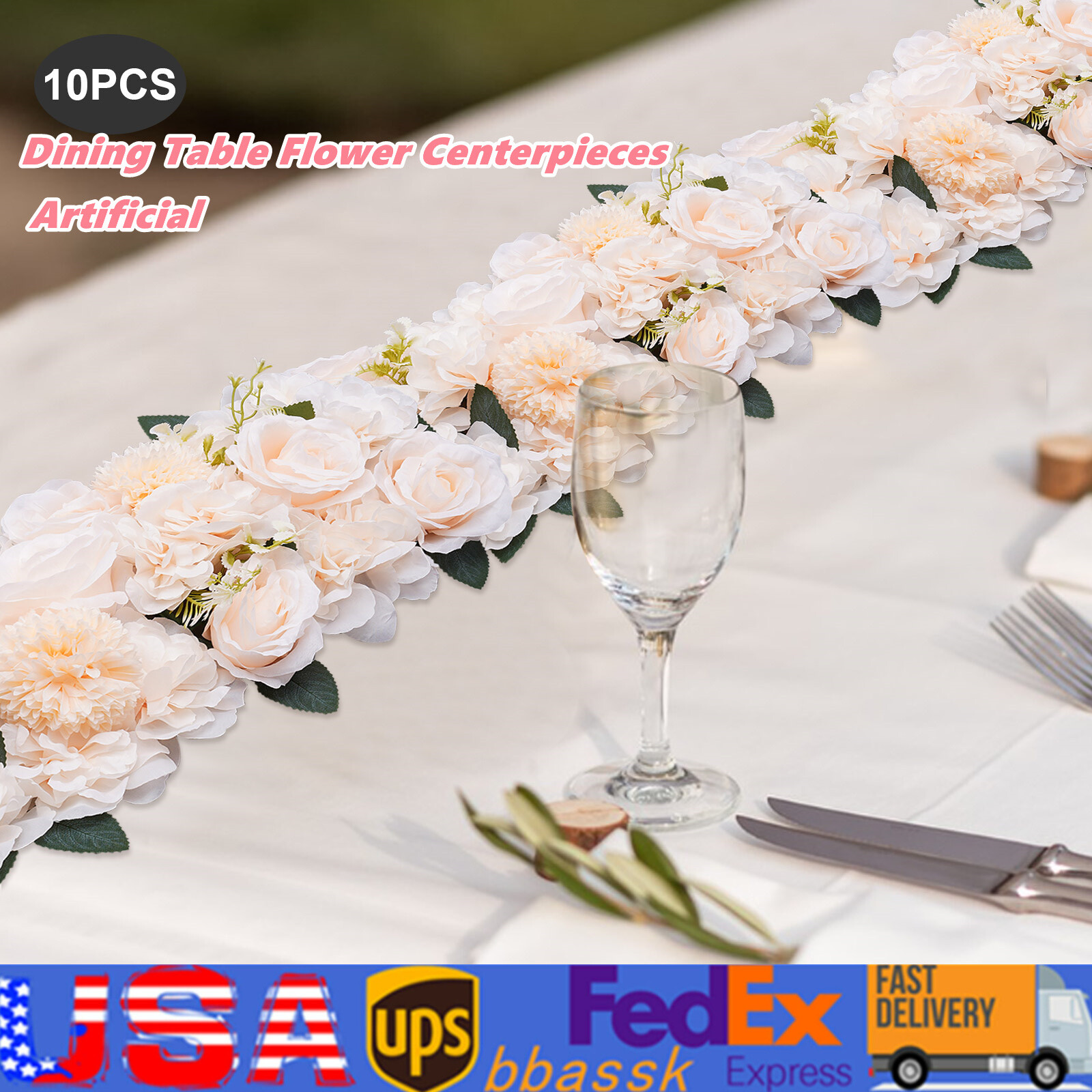 10Pcs Champagne Silk Rose Dining Table Flower Centerpiece 52*28cm for Wedding