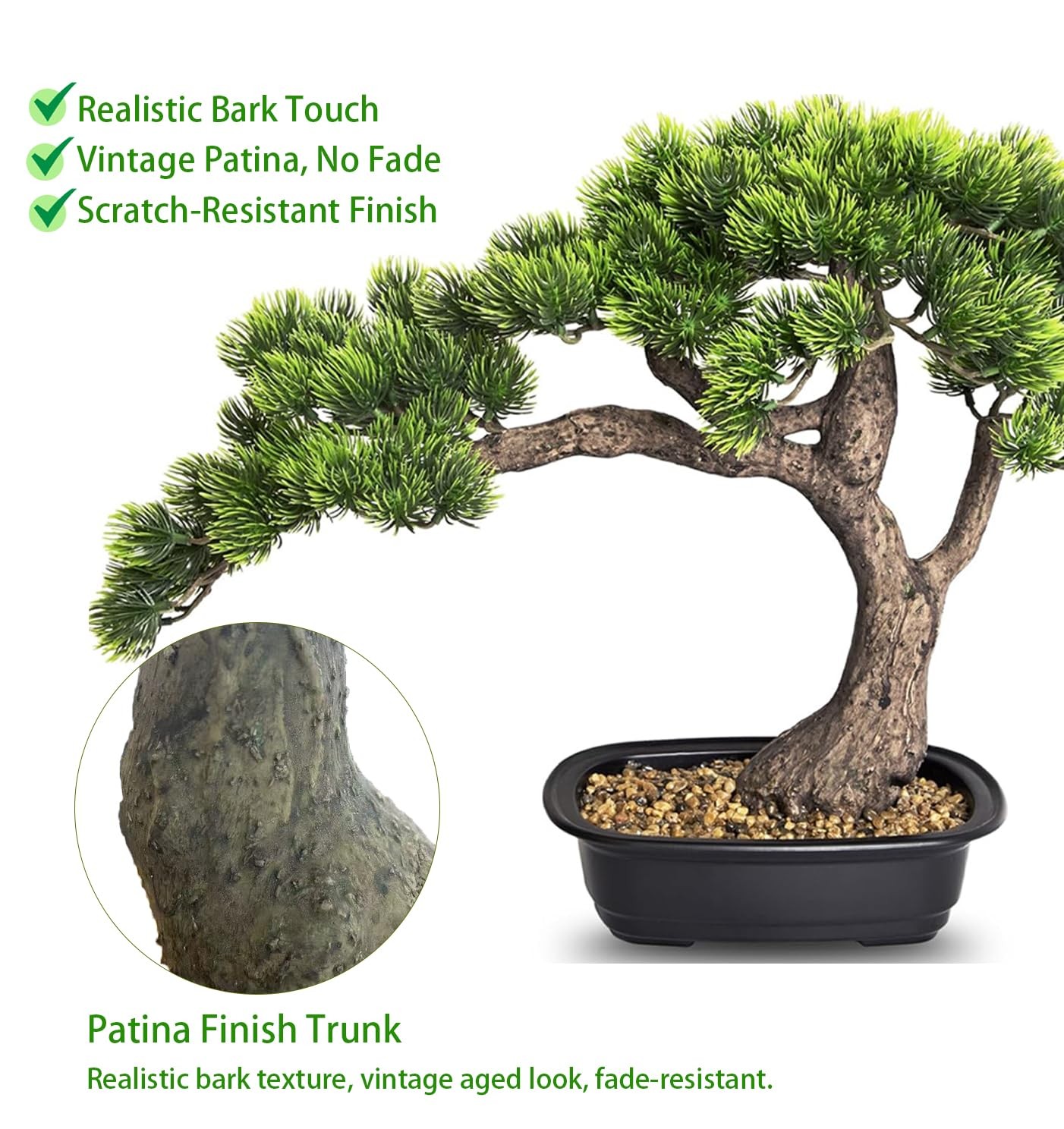 Artificial Bonsai Tree, Large Faux Pine Plants 15 inch, Faux Juniper Potted P…