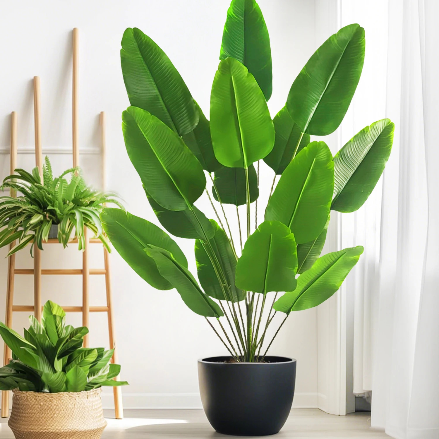 65-90-125Cm Large Tropical Palm Tree Fake Banana Plant Leaves Real Touch Strelit