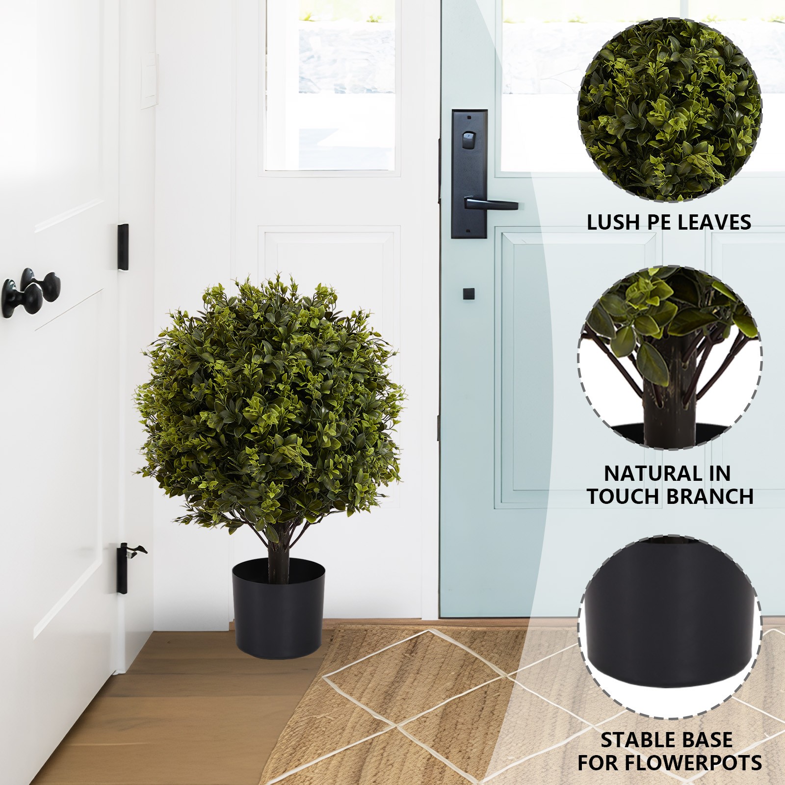 Artificial Ball Topiary Tree in Pot 22″ 2-Piece Set UV Protection Indoor Outdoor