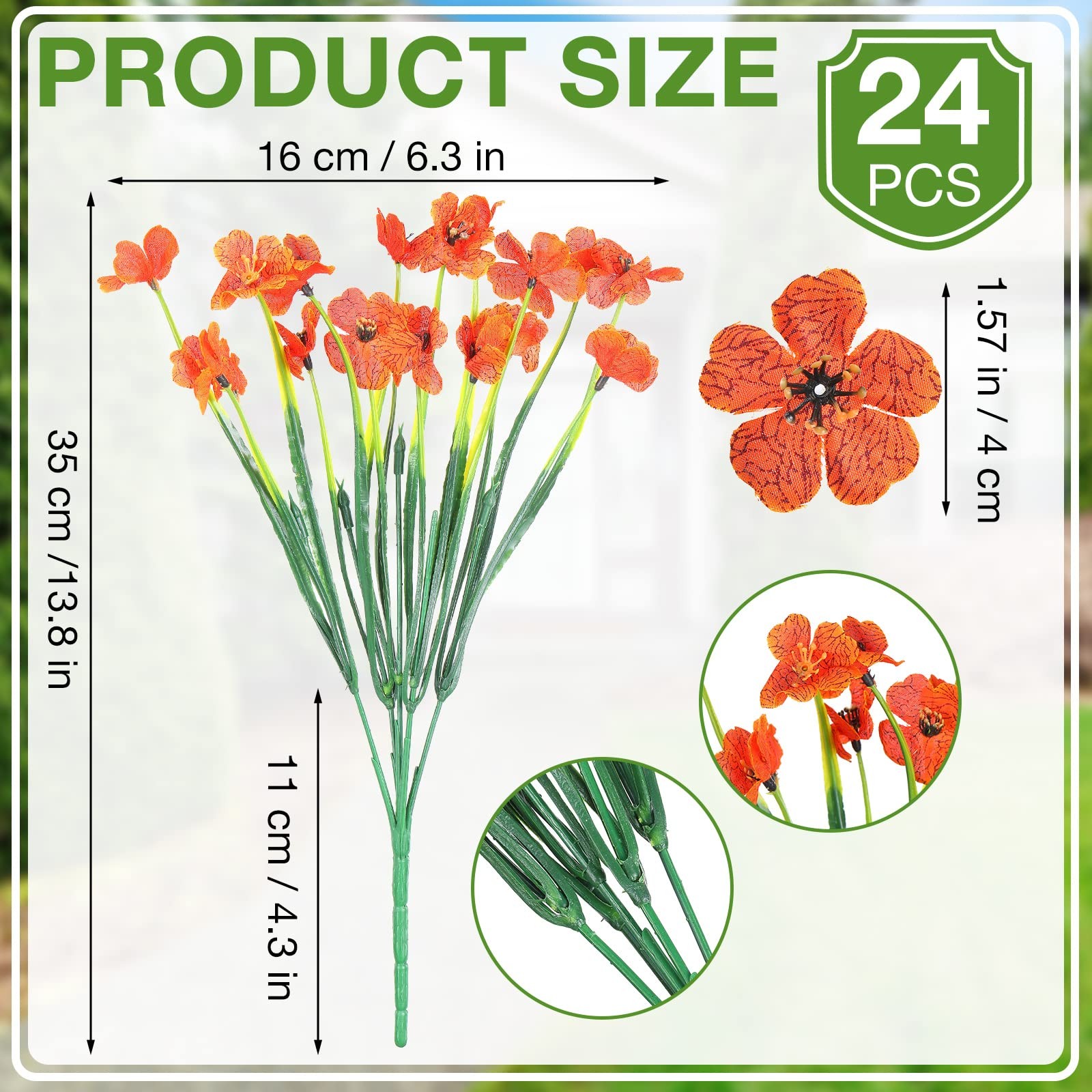 24 Pcs Orange Artificial Flowers for Outdoor Decoration, UV Resistant Silk Fa…