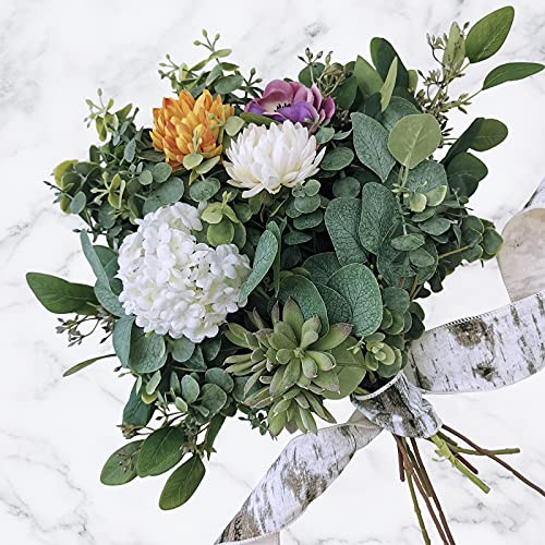 10 Pcs Mixed Eucalyptus Leaves Stems Bulk Artificial Silver Dollar Picks Faux