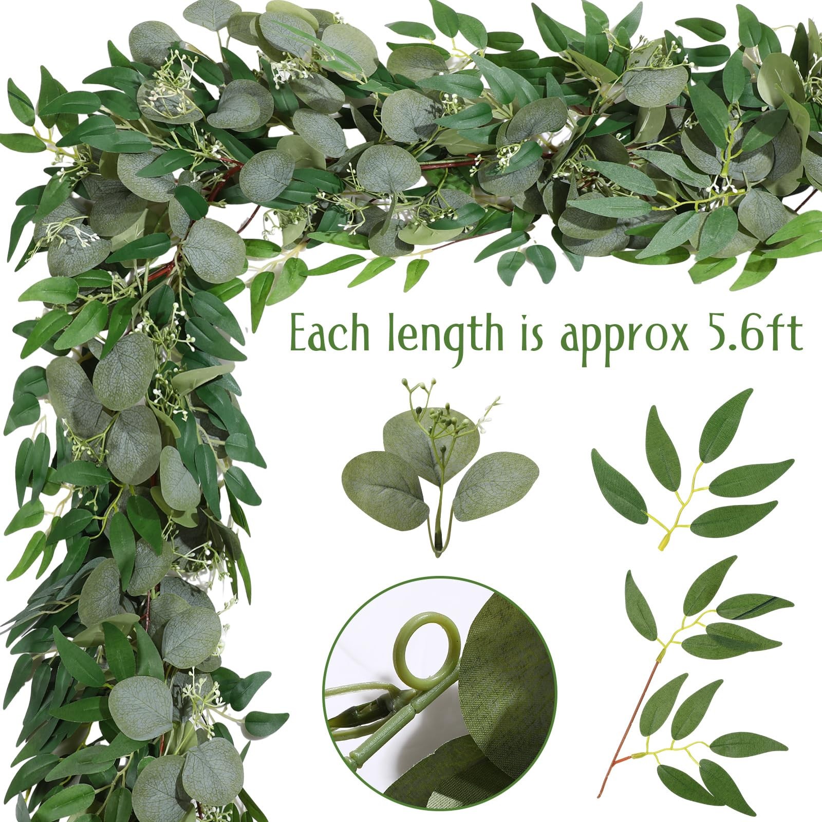 10 Sets Artificial Greenery Garlands Bulk Total 55.8 Feet Silver Dollar Eucal…