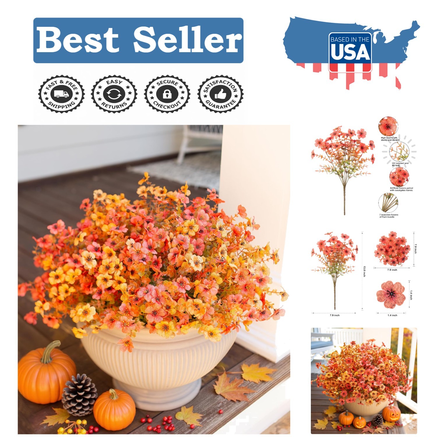 12 Bundles of Realistic Artificial Daisy Flowers with Eucalyptus for Fall Decor