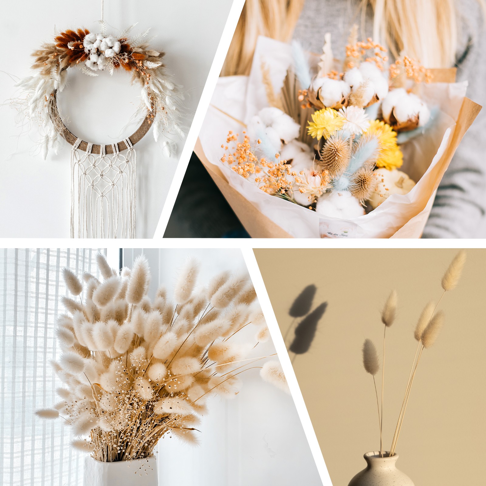 15.7in Bunny Tails Dried Flowers, 80pcs Pampas Grass Decor Rabbit Tail, Brown