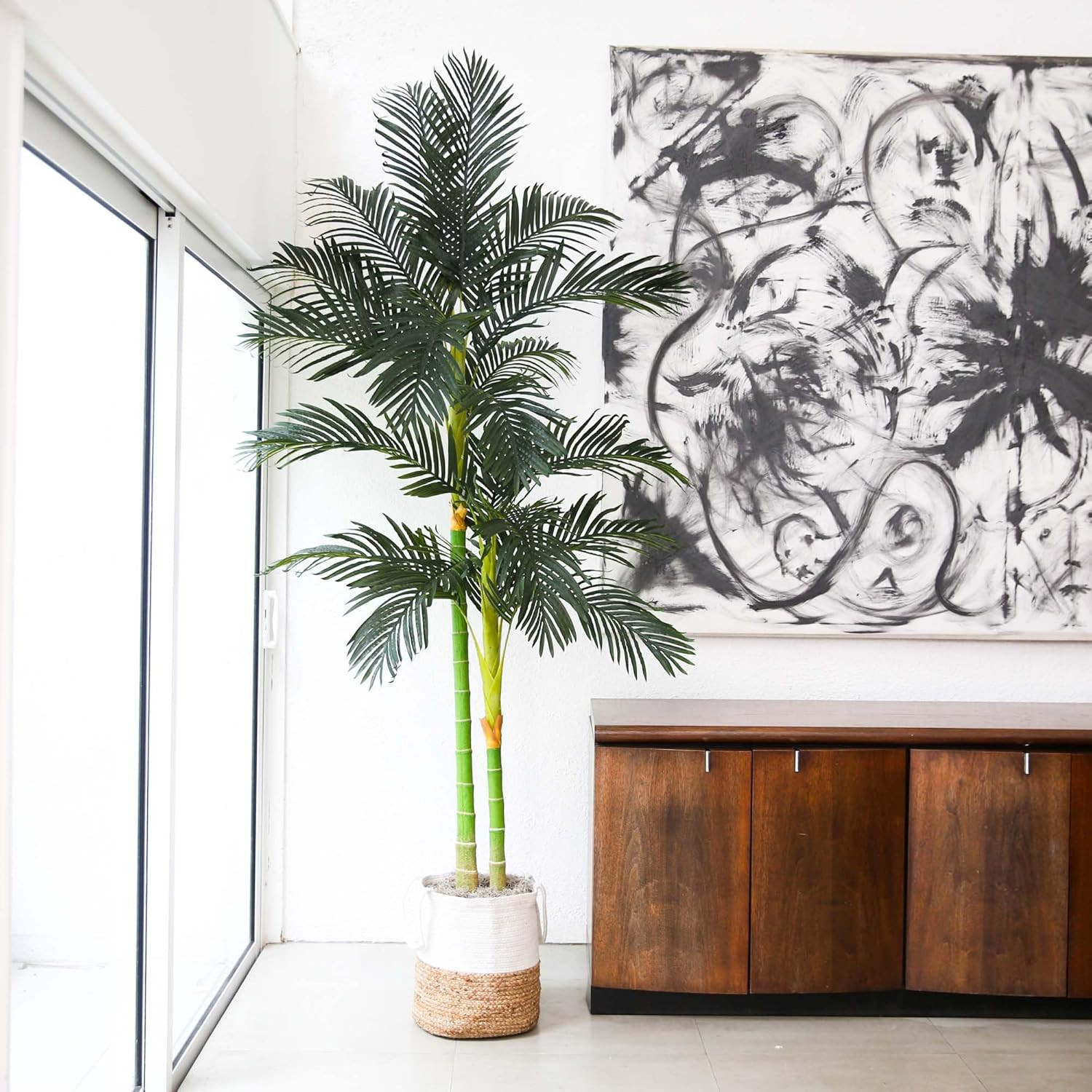 8Ft Golden Cane Artificial Palm Tree with Handmade Cotton Planter