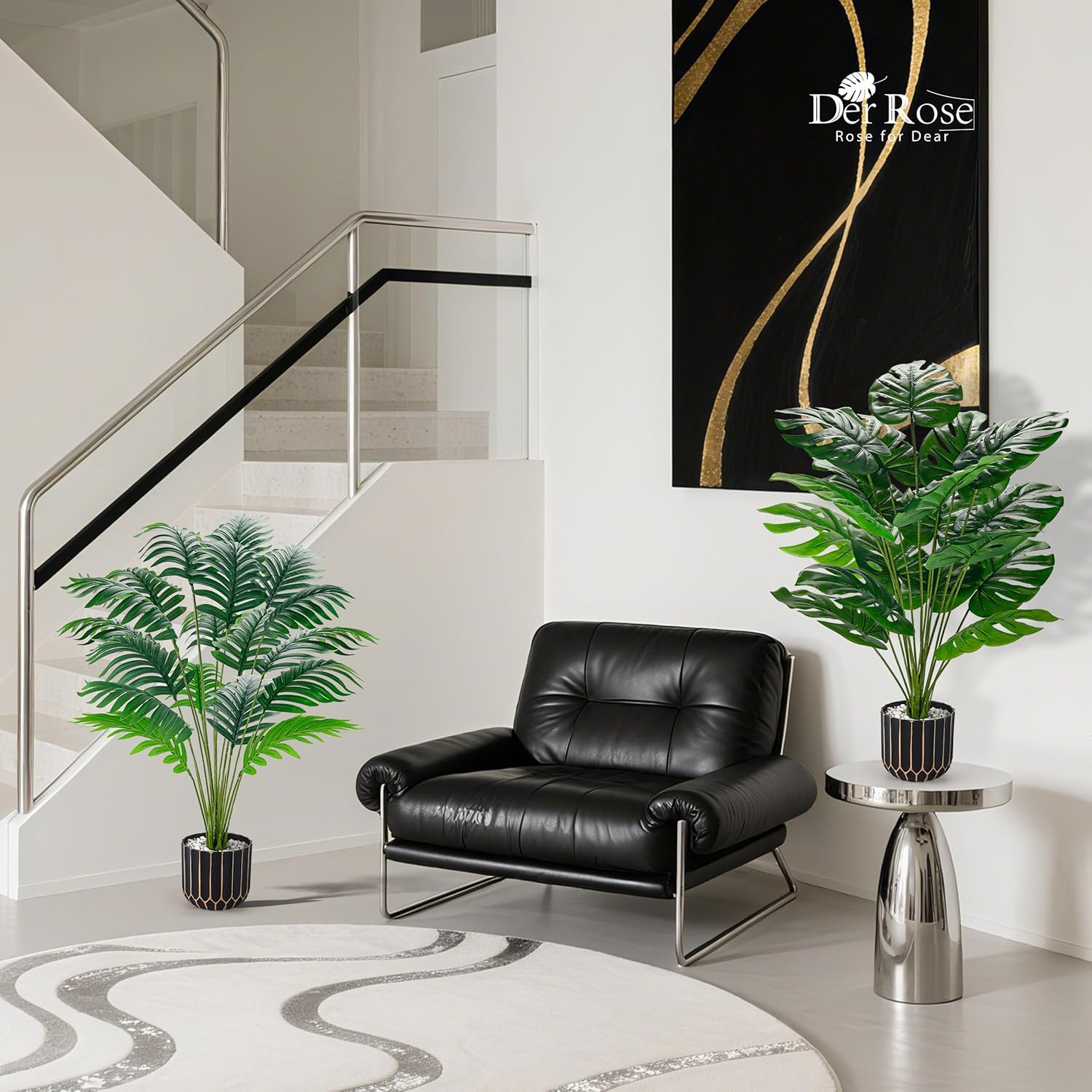 28″ Fake Palm Tree Large Artificial Potted Monstera Plants Indoor for Home Porch