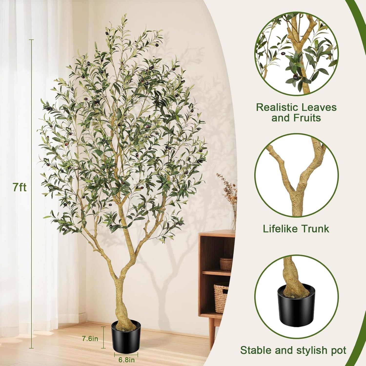 Olive Trees Artificial Indoor, 7FT Faux Olive Tree with Lifelike Branches and…