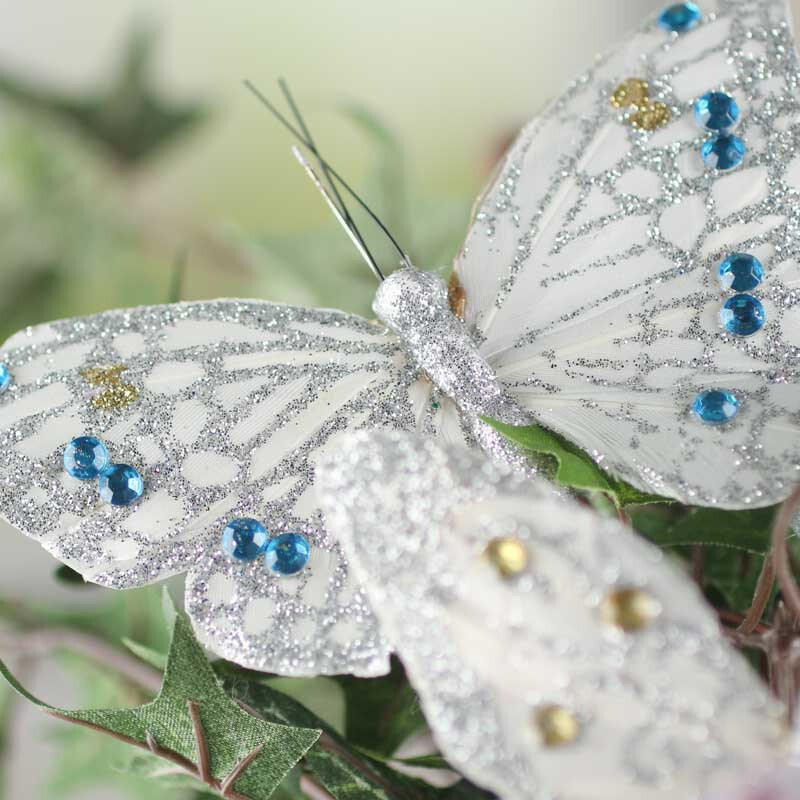 Pack of 12 Assorted Glitter and Rhinestone Artificial Butterflies