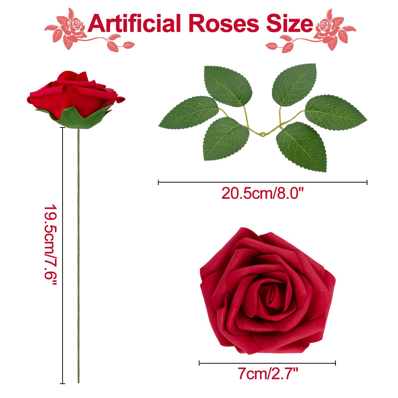100Pcs Artificial Flowers Red Foam Fake Roses Bulk with Stems, Valentines Gif…