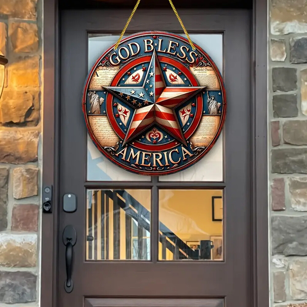 1 PC God Bless America Independence Day Sign American Star Round Acrylic Sign