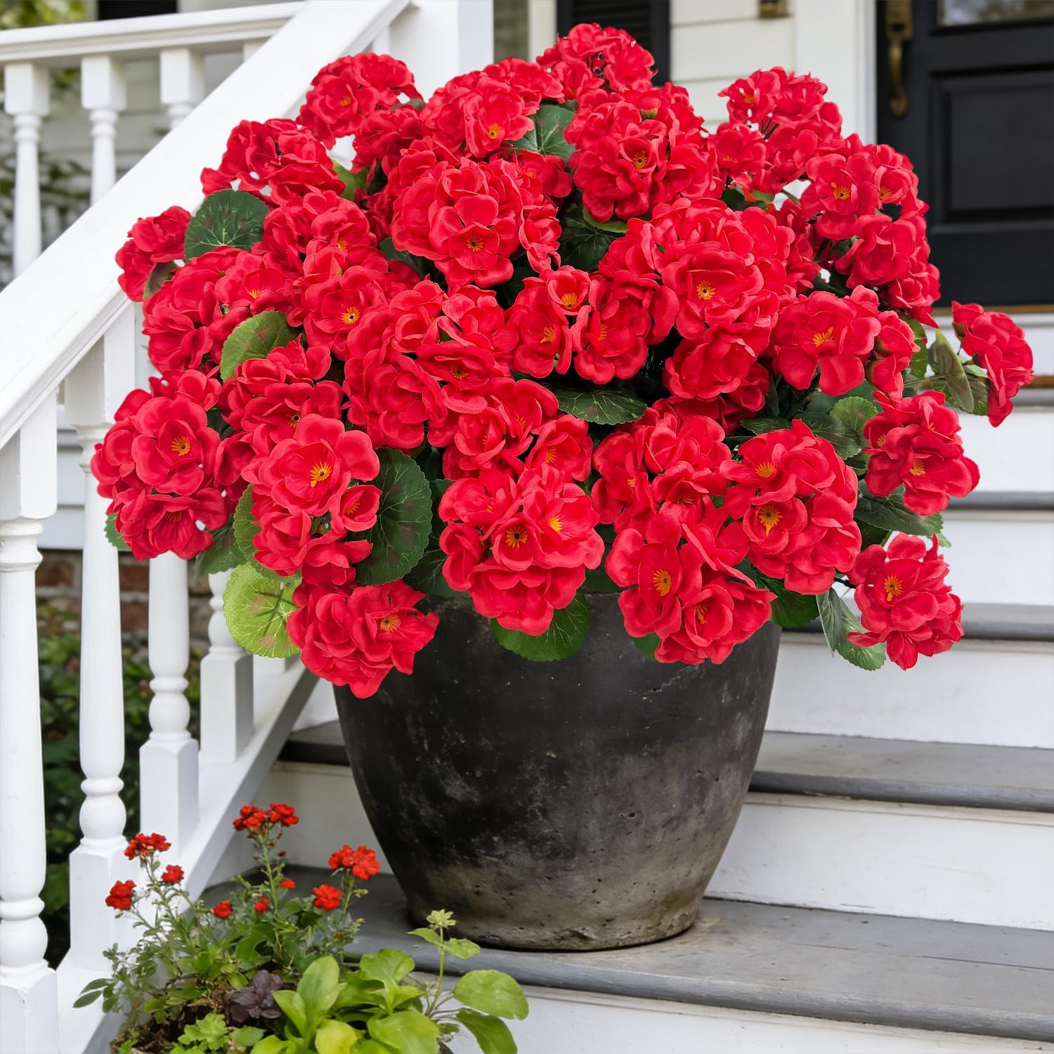 Artificial Geranium Flowers for Outdoors, Fake Silk Flowers UV Resistant Faux Ge