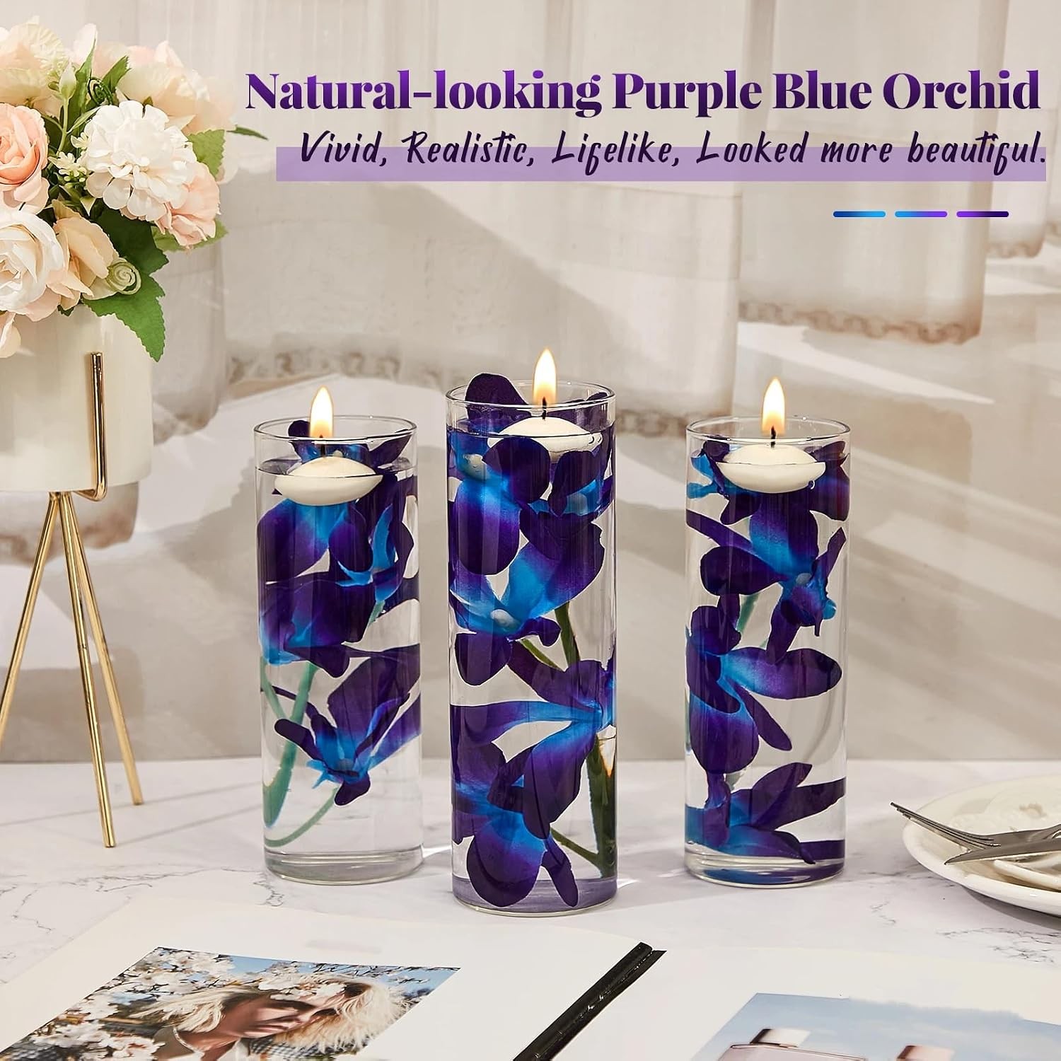 8 Pieces Blue Purple Faux Orchid Flowers Artificial Flower Vase Fillers Wedding