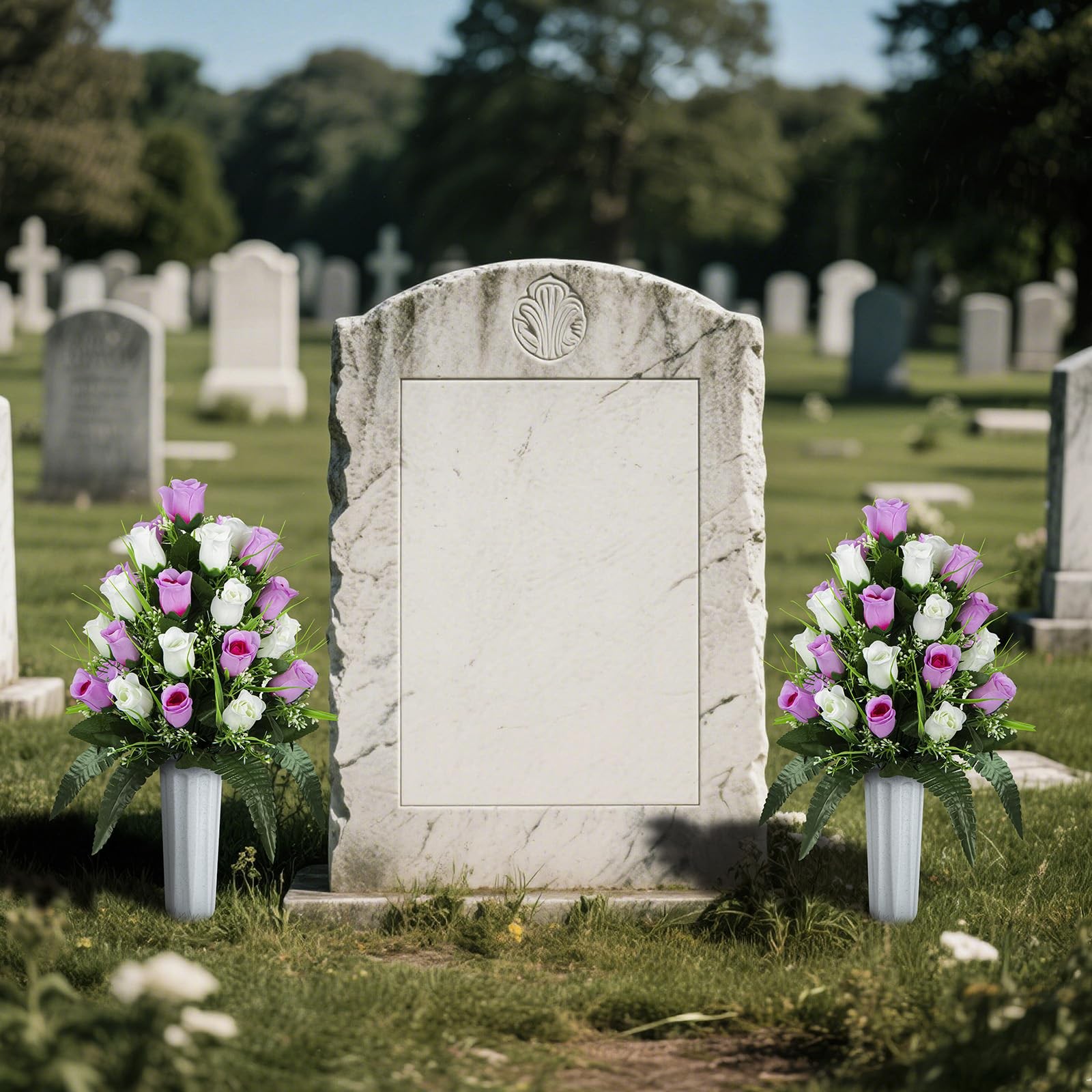 2 Sets Artificial Cemetery Flowers, Grave Decorations Roses, Memorial Flowers…