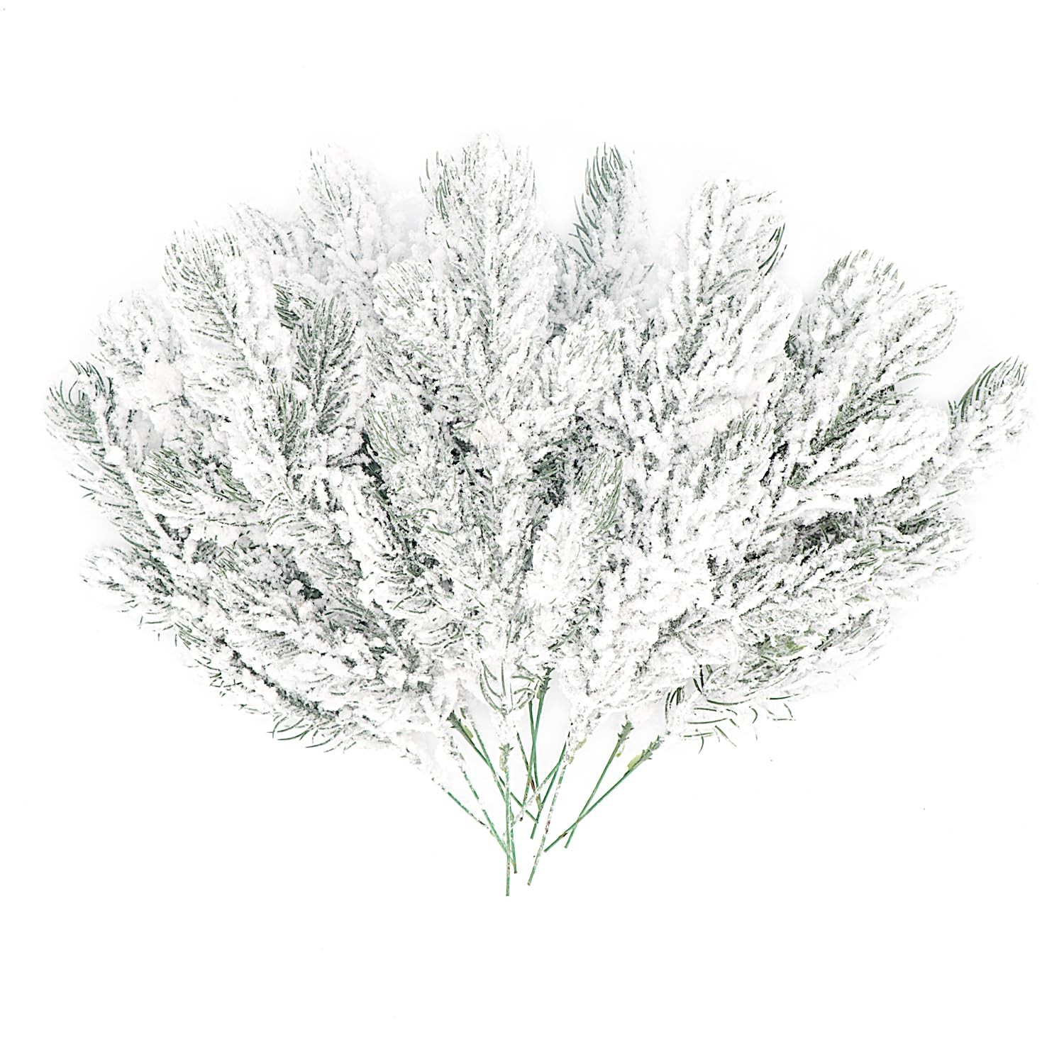 12Pc Snowy Artificial Pine Needles – Branch Twigs 10.6″ Holiday Decor for Crafts