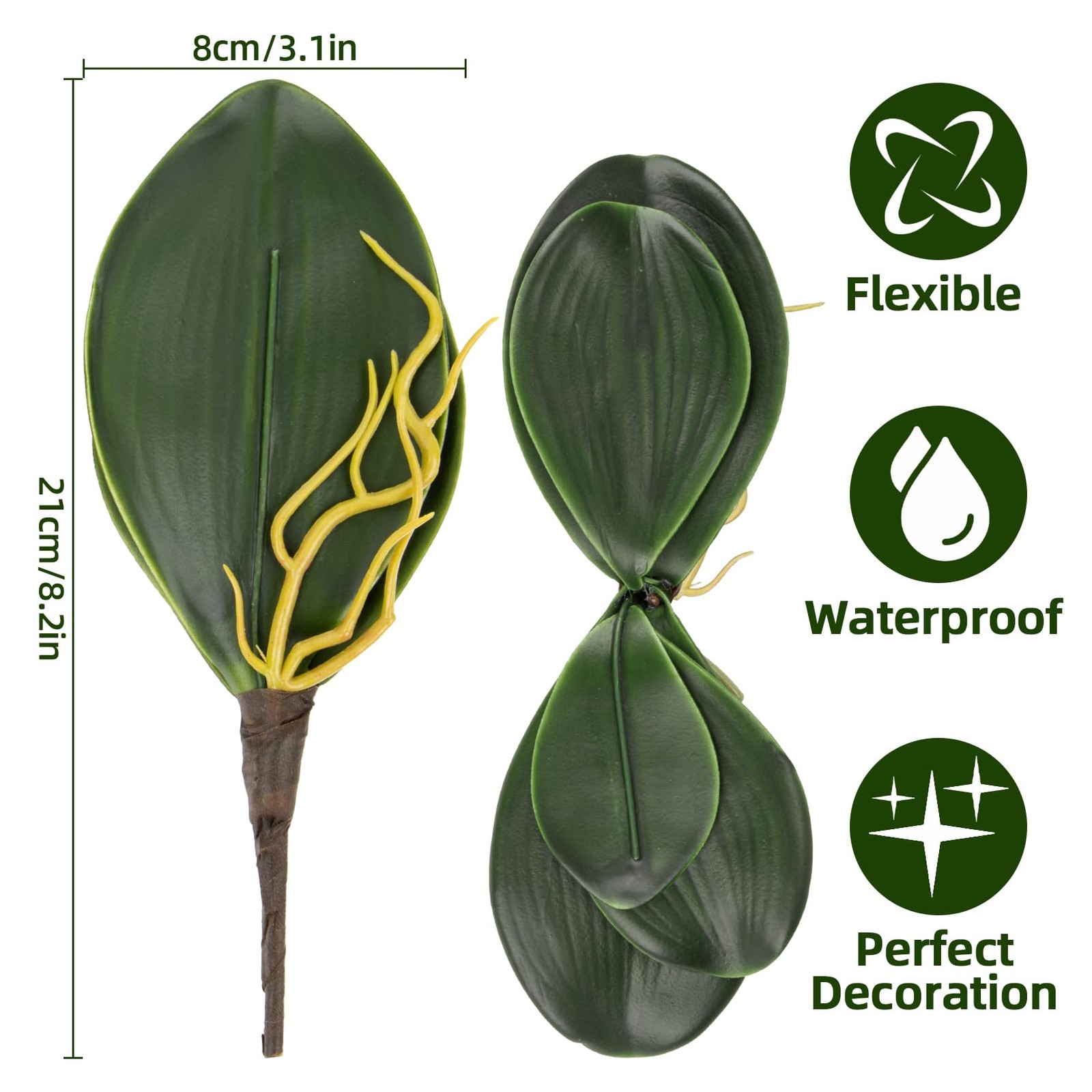 RAINFLOW 3PCS Artificial Orchid Leaves Lifelike Fake Phalaenopsis (72 chars)