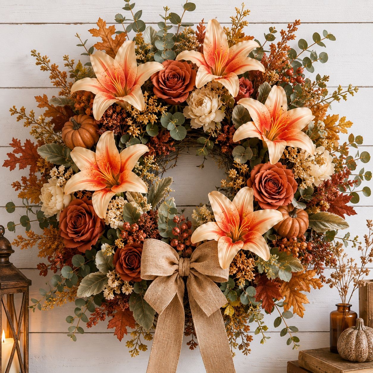 Real Touch Peach Orange Lily Stems Set of 2, Artificial Lily Flowers, Faux Flora