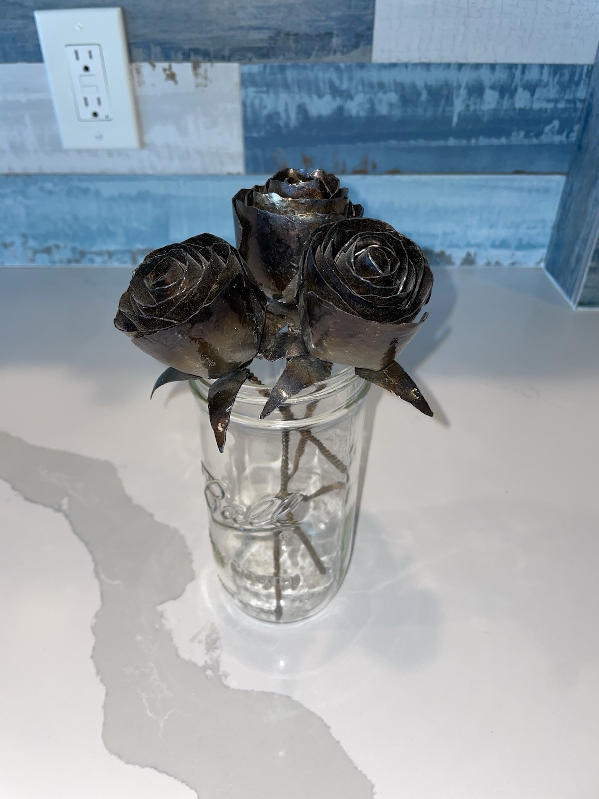 3 Handmade Forged Metal Roses Steel