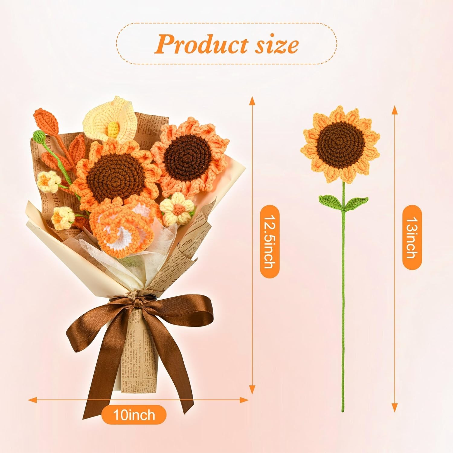 Handmade Crochet Bouquet with Sunflower Lily of the Valley Calla Lily Carnation