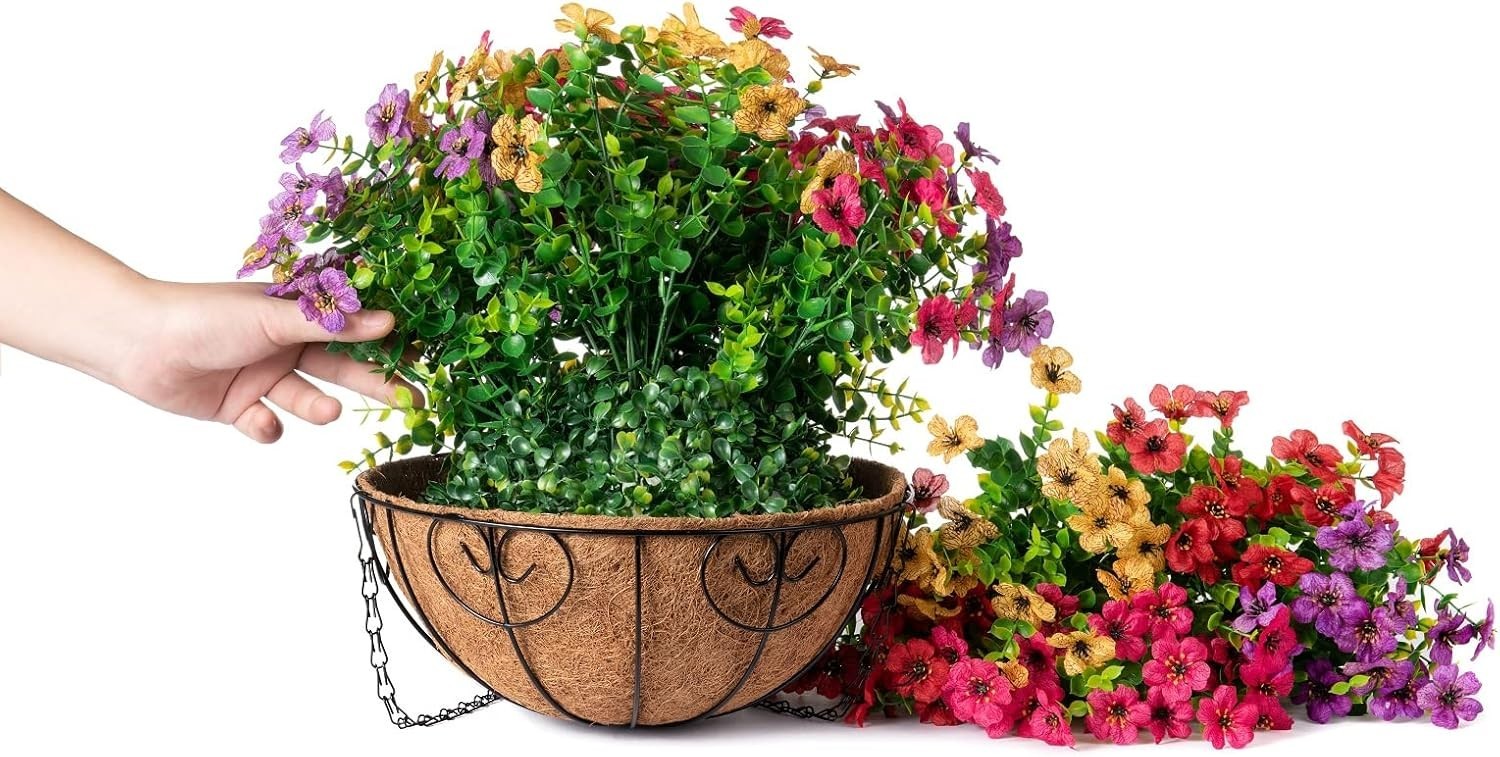 Artificial Faux Hanging Plants Flowers Basket for Summer Outdoor Outside Deco…