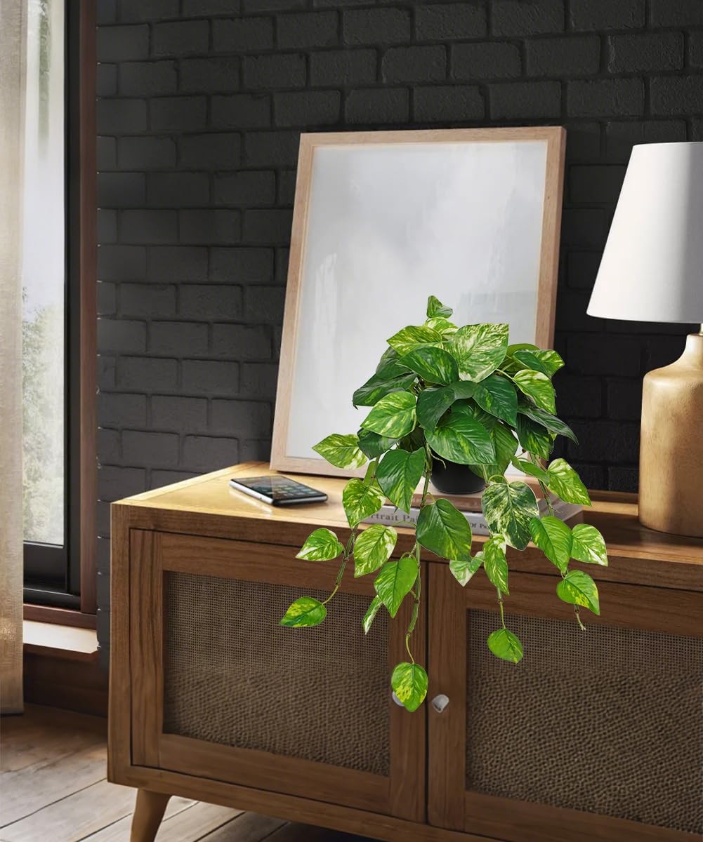 Artificial Hanging Pothos Plants Potted Fake Ivy Faux Vine Greenery Pot