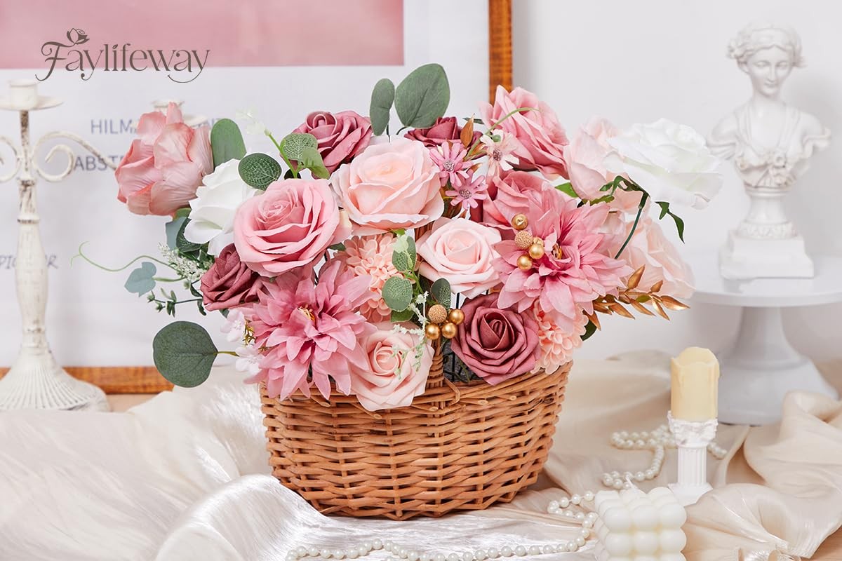 Artificial Flower Pink Silk For DIY Wedding Bouquet Fake Cake Centerpiece