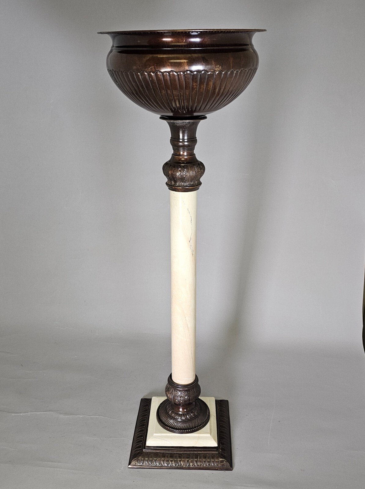 Floral Stand Bronze on Brass Ivory Marble Pole & Base 10.5″D 32″Hi FREE SHIPPING
