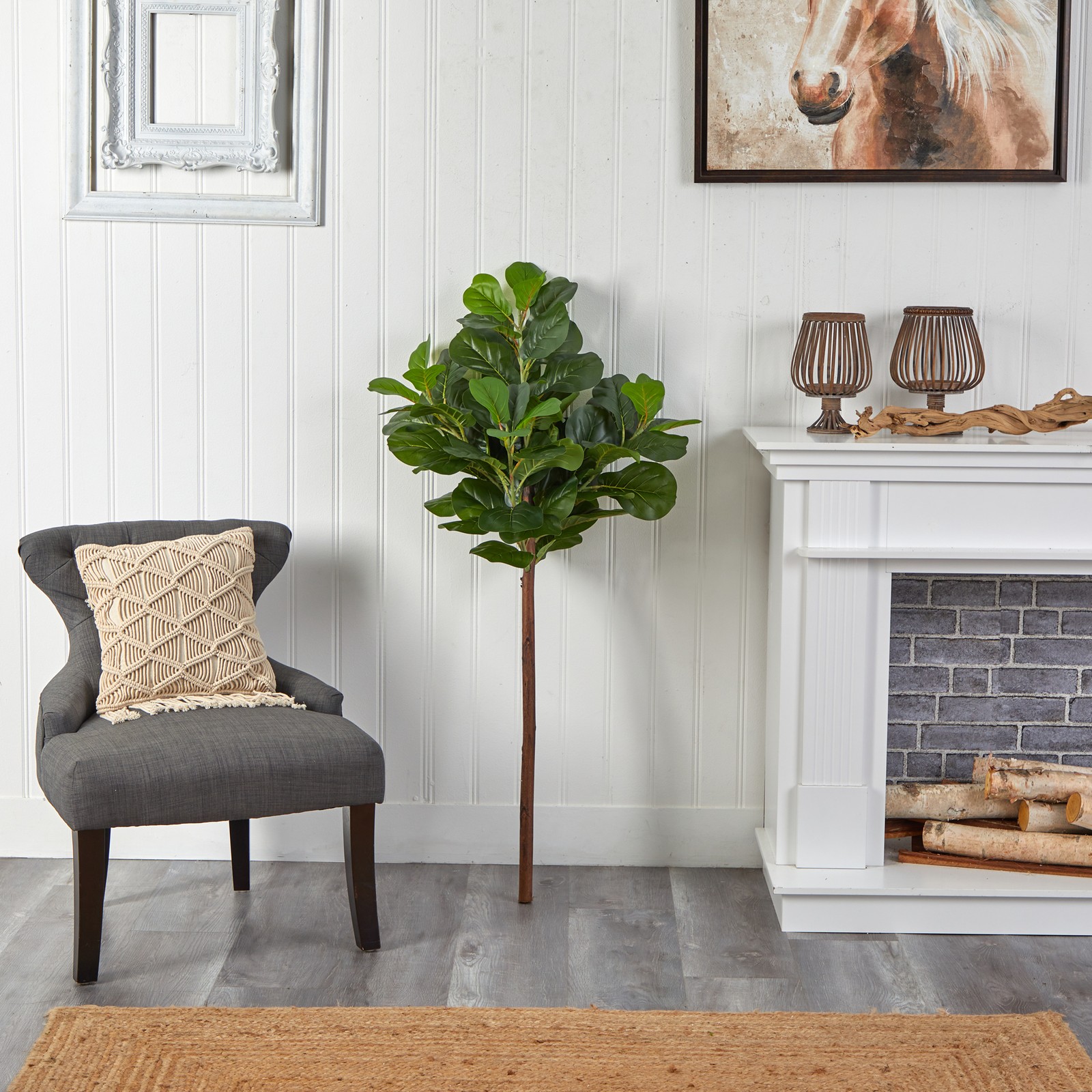 Nearly Natural 4.5ft Artificial Fiddle Leaf Tree (No Pot) in Green