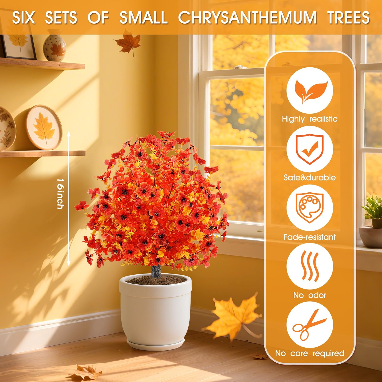2pcs Fall Faux Shrub for Outdoor,23″ UV Resistant Mum Flowers Topiary Balls w…