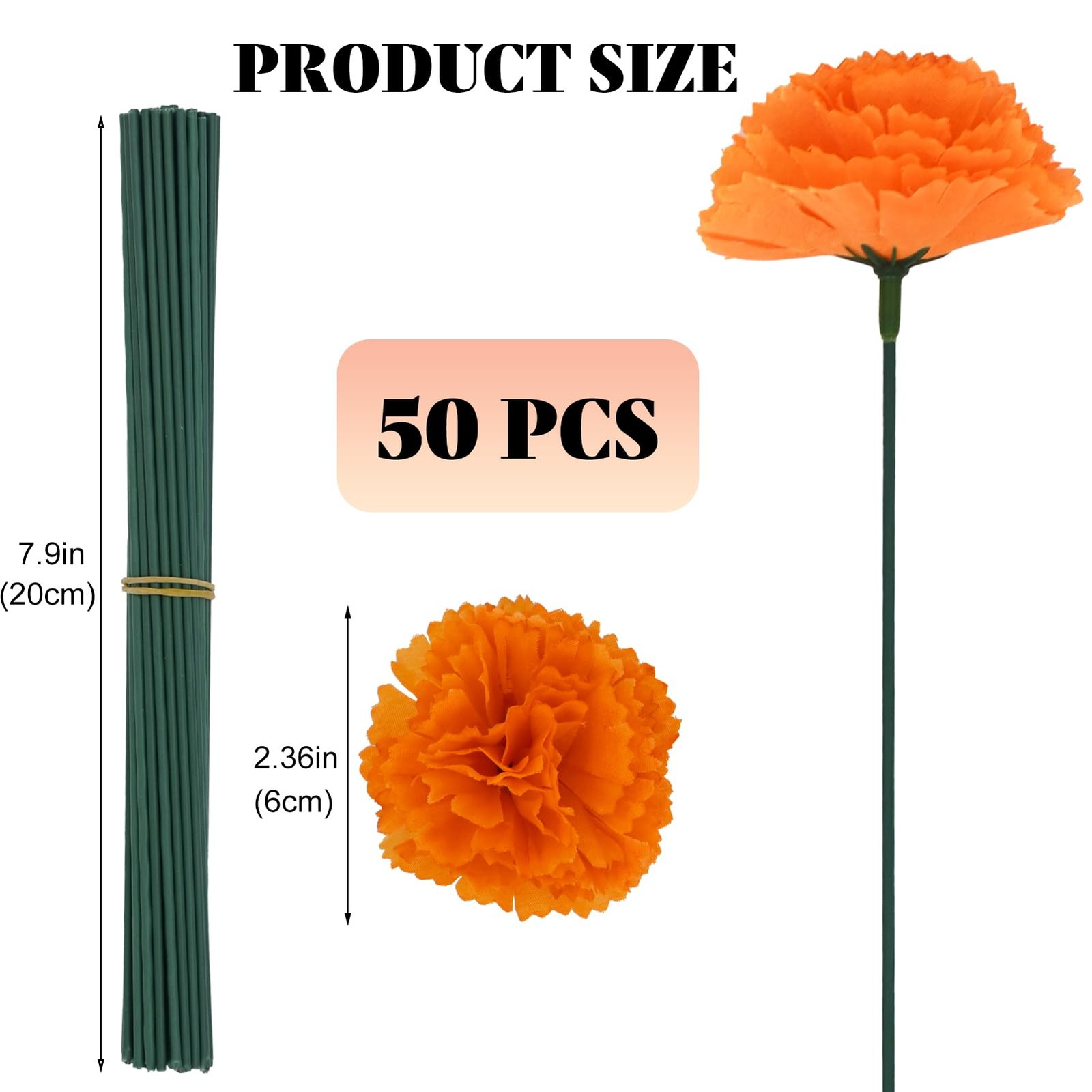 50 Pcs Day of the Dead Marigold Flowers Heads Dia De Los Muertos Decorations