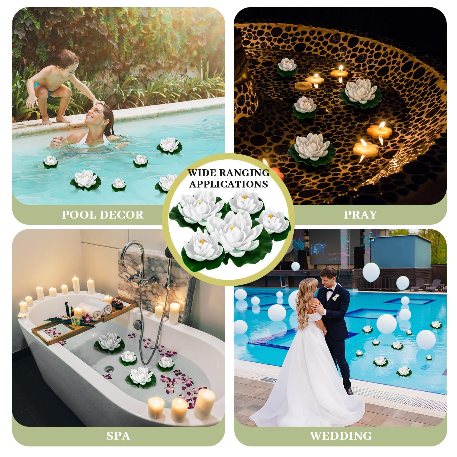24 Pcs Floating Foam Lotus Flower with Water Lily Pads Artificial Floating Po…
