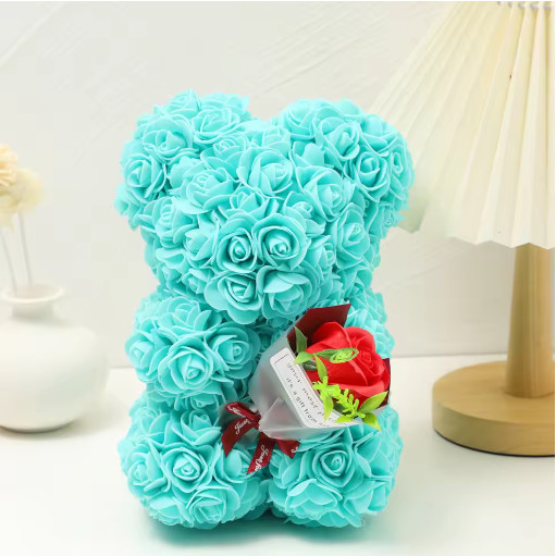 Foam Rose Teddy Bear Bouquet PE Flower Gift for Mother’s Day Wedding Decor