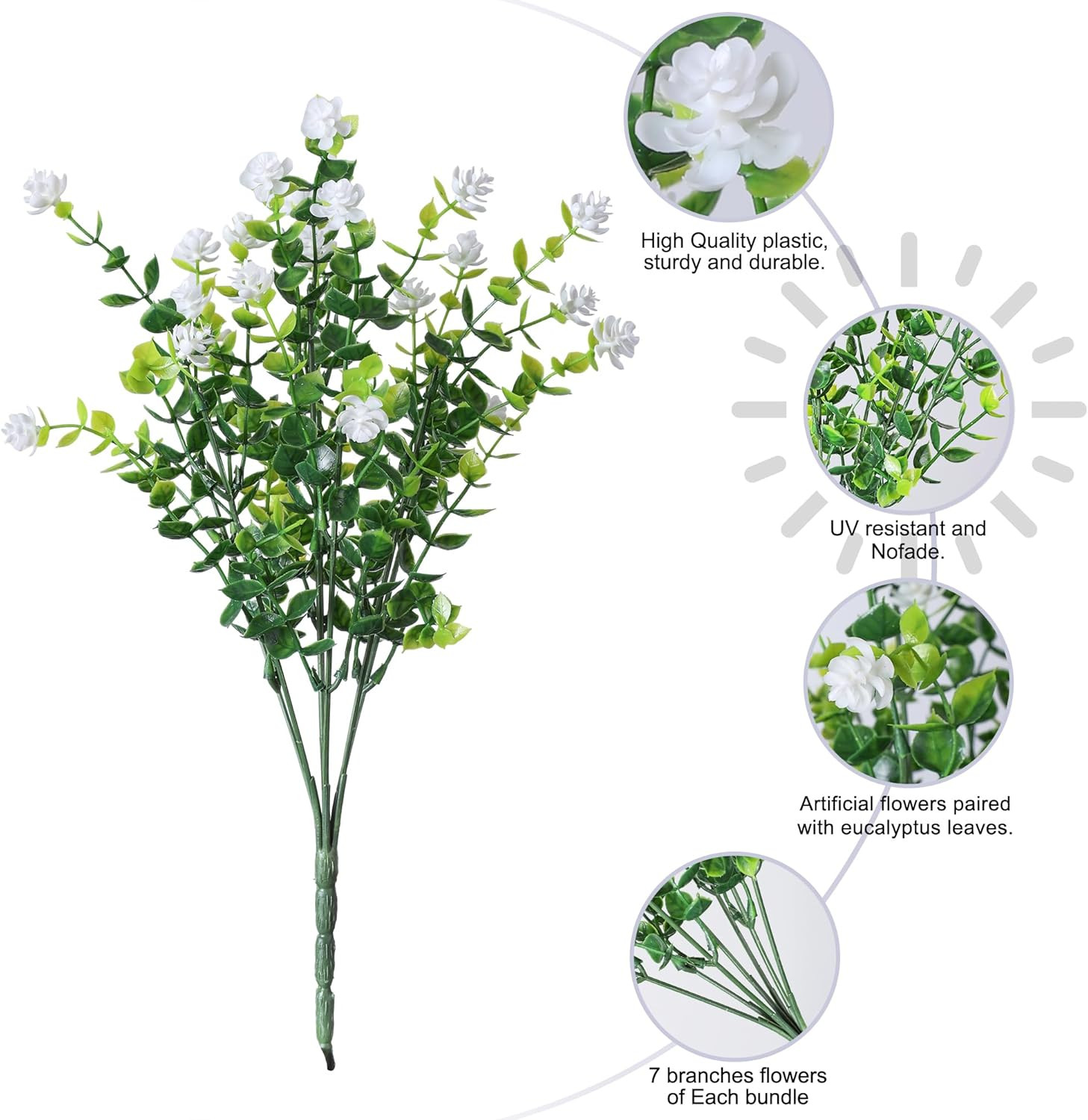 20 Bundles Artificial Fake Outdoor Plants Flowers for Spring Decoration, UV Resi