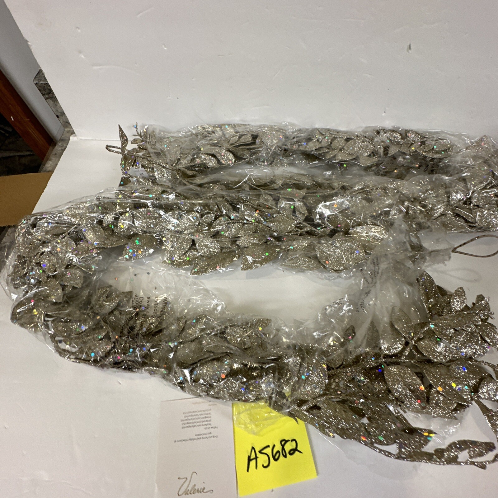 Set of 2 Silver 4′ Shimmering Leaf Garlands Glitter Valerie Parr Hill
