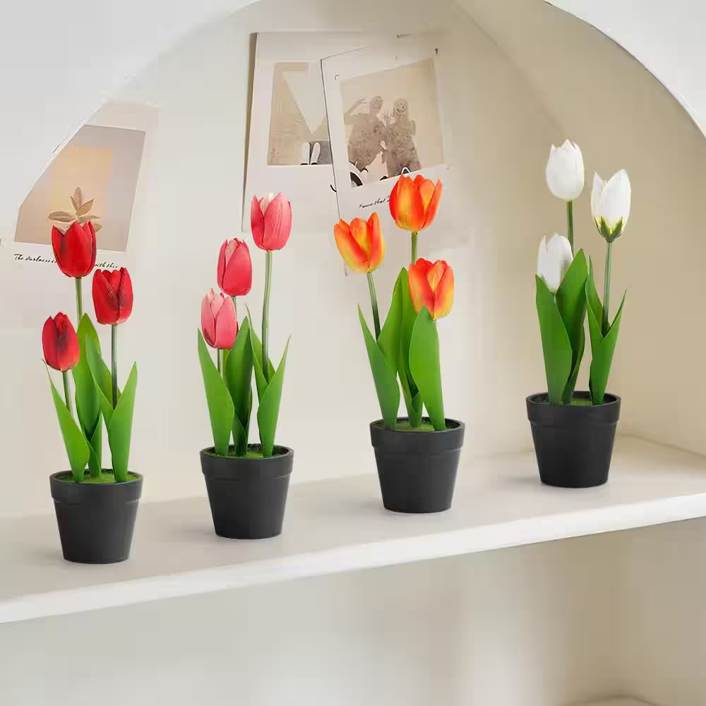 4-Pack Realistic Artificial Tulips 10 In. Multi-Color Artificial Tulips Plant fo