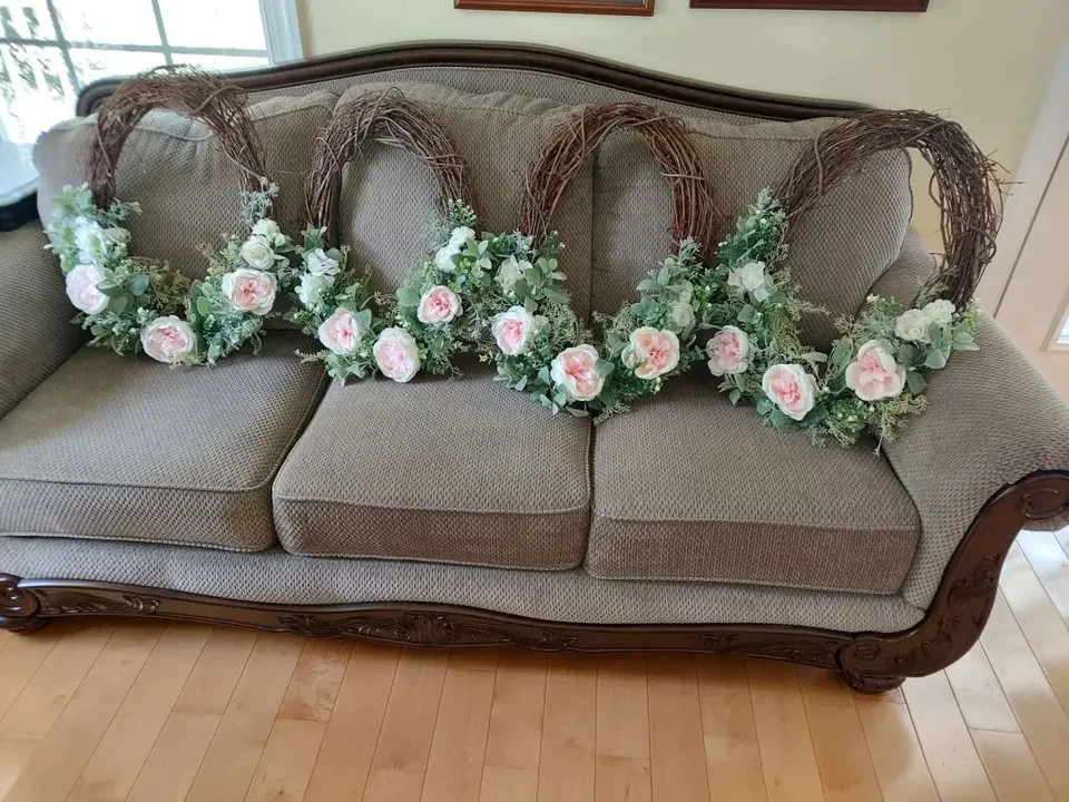 Lot of 4 Decorative Floral Wreaths With Pink Silk Roses