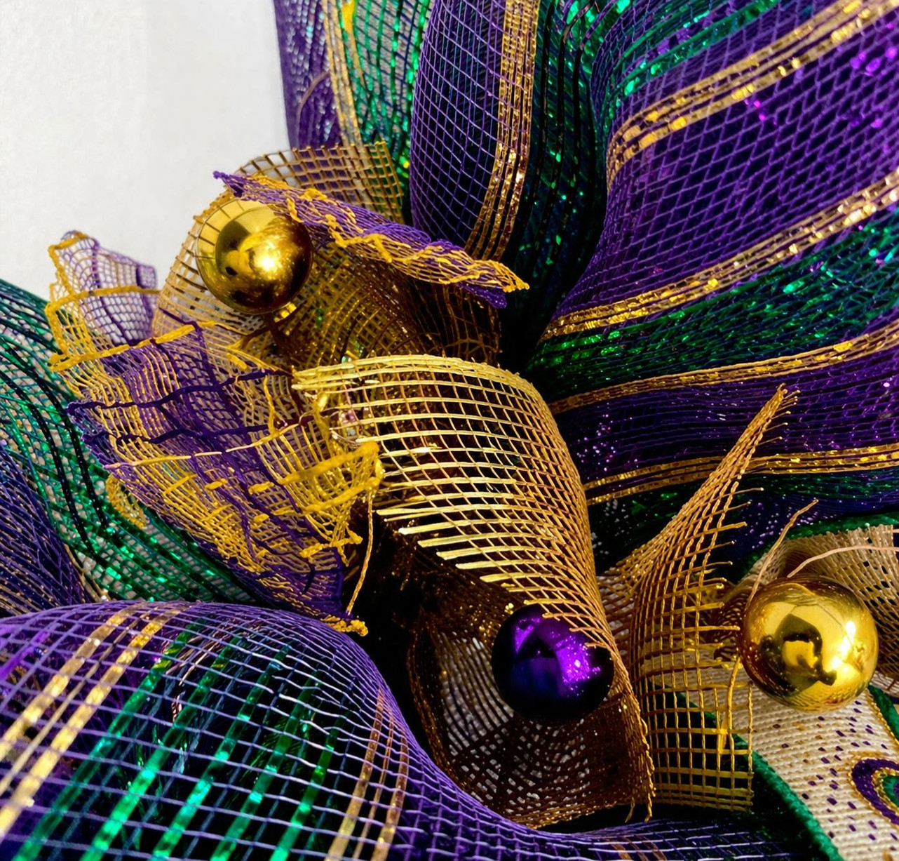 Mardi Gras Wreath Extra Large With Venetian Mask and Fleur De Lis Handmade Deco