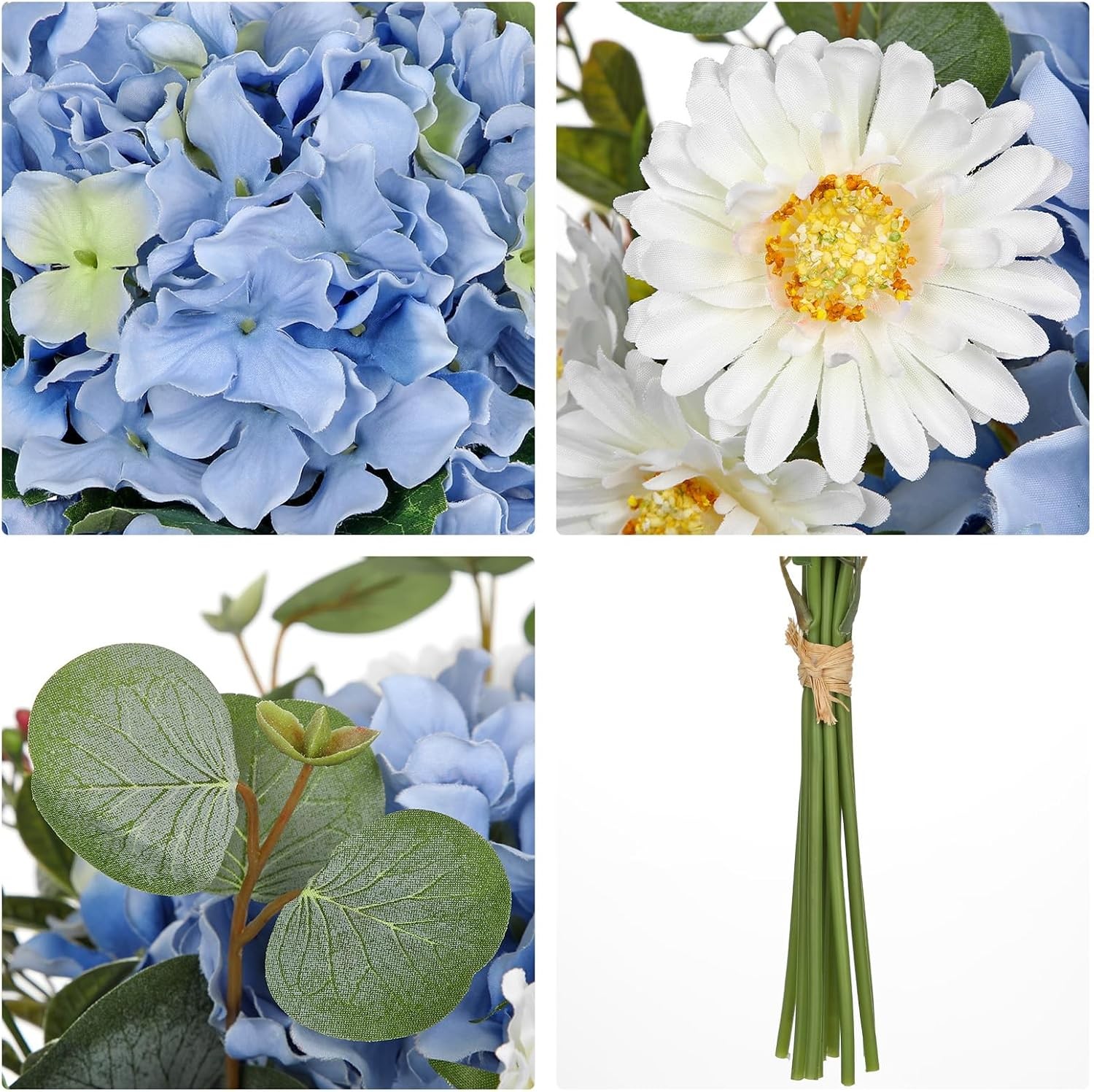 Hydrangea Artificial Flowers, 12PCS Mixed Blue Faux Flowers with Hydrangea &