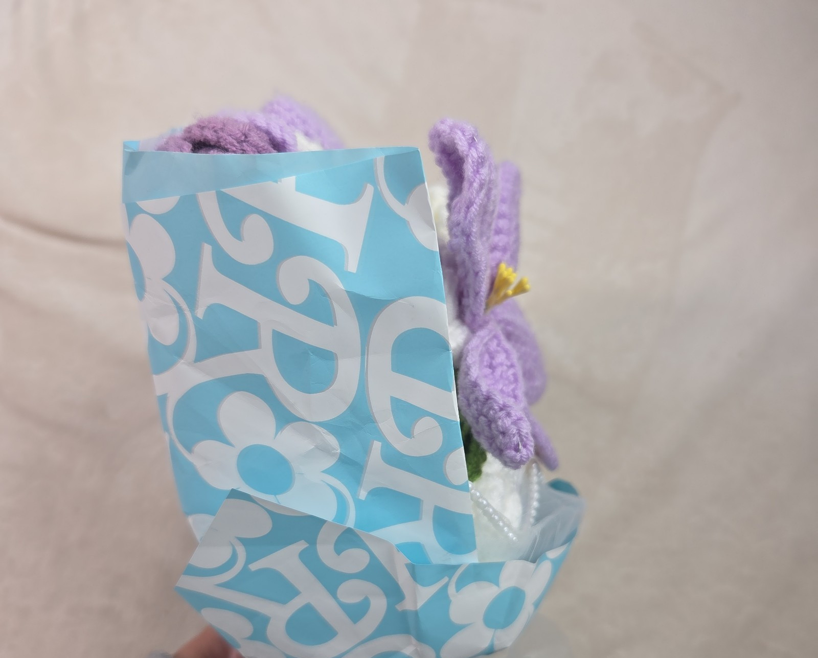 Crochet Flower Bouquet Purple Handmade Knitted Flowers Rose Tulips Bunch Bundle