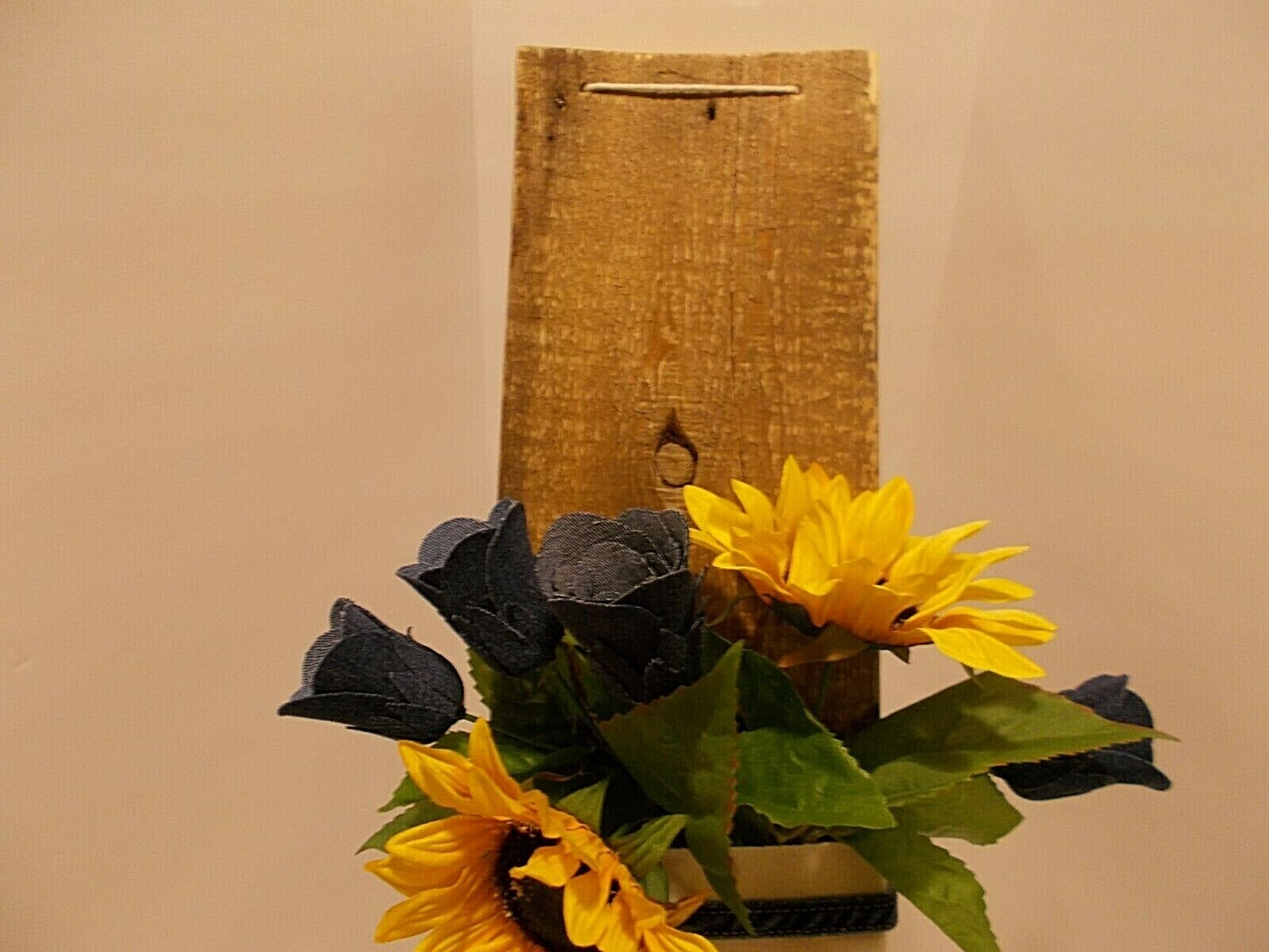 Handmade Denim Roses and Sunflower Recycled Denim Board Wall Art Farmhouse Décor