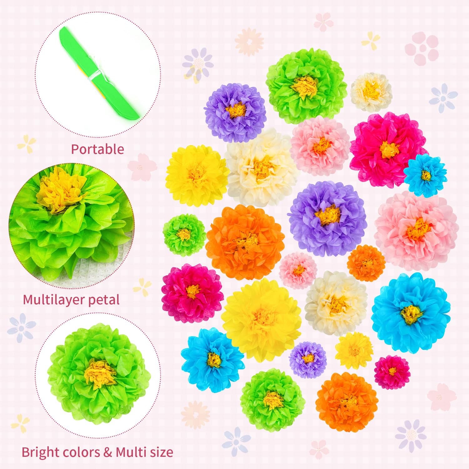 24 Pcs Mexican Paper Flowers, Fiesta Paper Flowers, Colorful Tissue Flower fo…