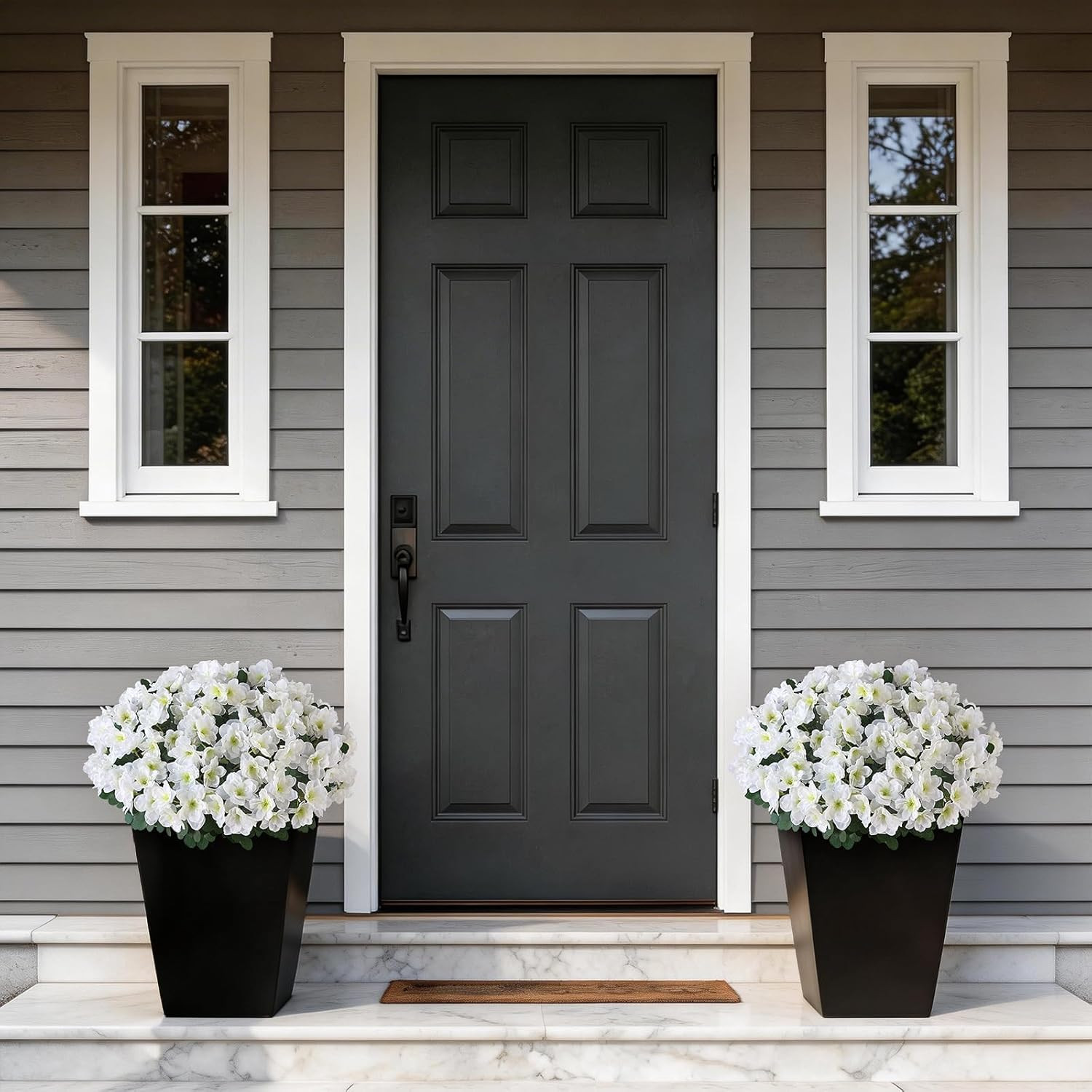 Set of 2 White Artificial Azalea Topiary Trees for Outdoor Decor