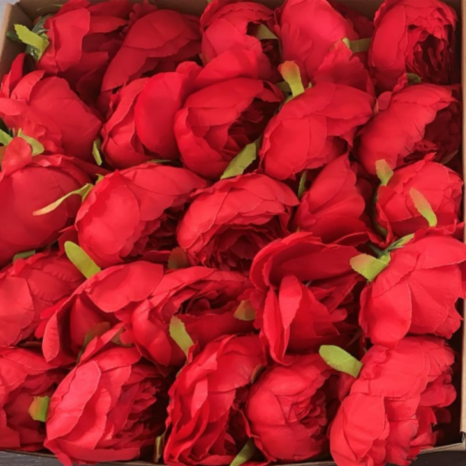 50 PCS Artificial Peonies Flowers Bulk 4 Inch Red Silk Heads Faux Decor