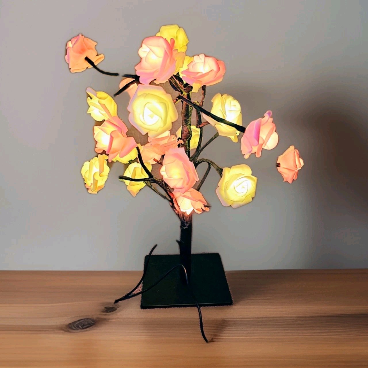 LED Tabletop Bonsai Tree Light Features Artificial Pink & White Blossoms USB