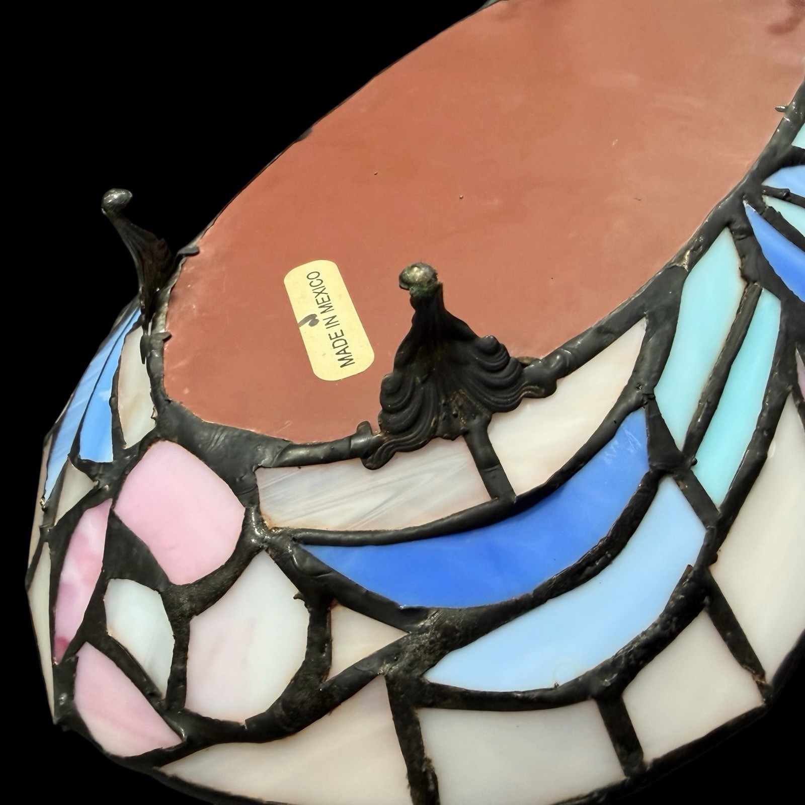 Pastel Stained Glass Style Vanity Mirror Tray Jewelry Dish Art Deco Decor