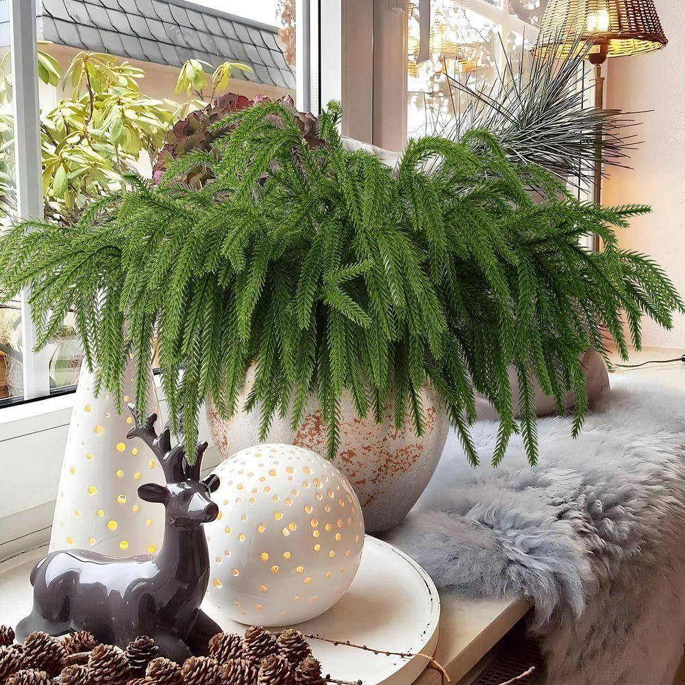 Norfolk Pine Series 17.7 In. Green Artificial Plant Pine Branches Faux Christmas