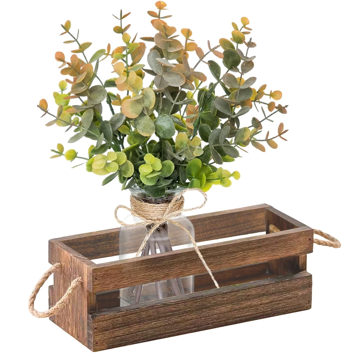 Artificial Eucalyptus Stems in Glass Vase with Faux Water,Combined with Wood …