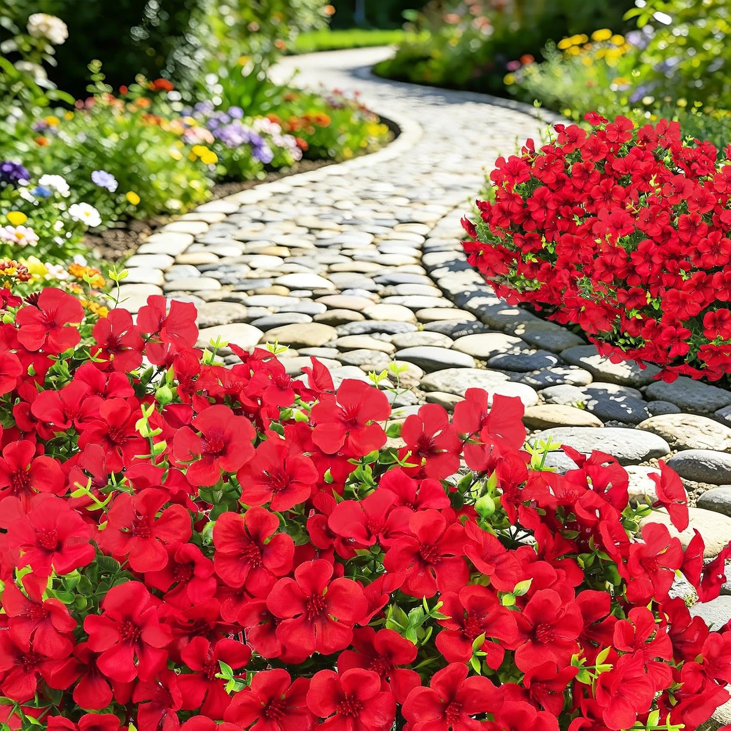 12 Pcs Artificial Silk Geranium Flowers for Outdoors, Red | Fake silk flowers,