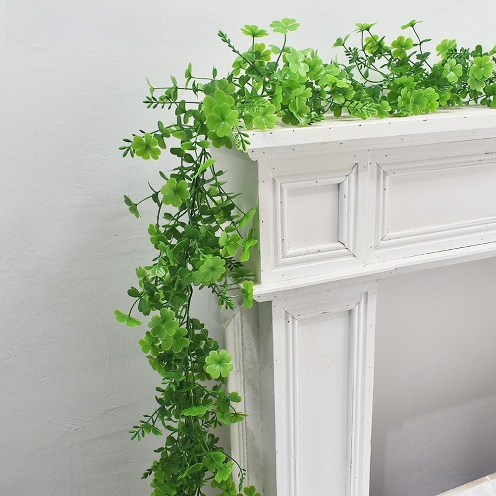 180cm Clover Wreath Green Artificial Rattan Shamrock Decor for Home Event